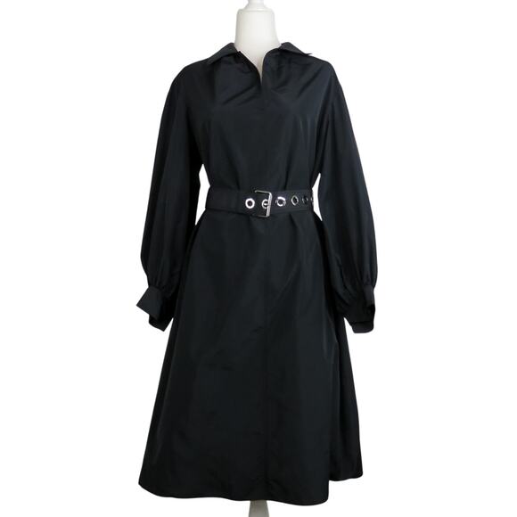 Lafayette 148 New York Porter Belted Dress Medium Long Sleeve Collared Black - Picture 12 of 12